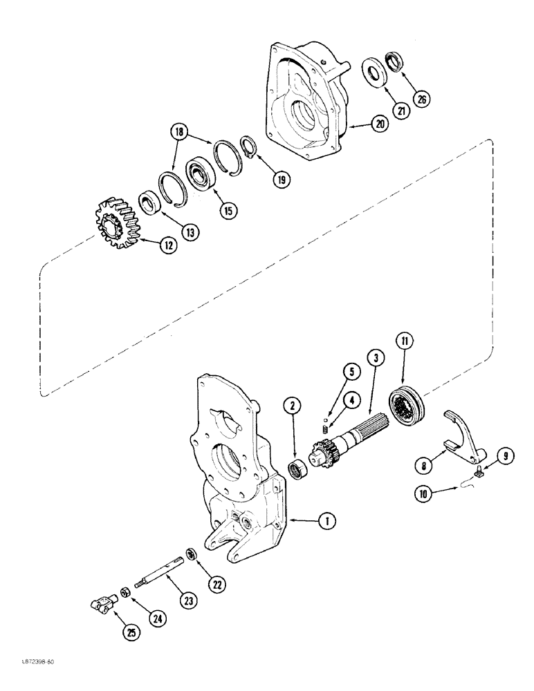 Схема запчастей Case 480F - (6-66) - TRANSAXLE SHIFT MECHANISM AND OUTPUT SHAFT, 4 WHEEL DRIVE (06) - POWER TRAIN