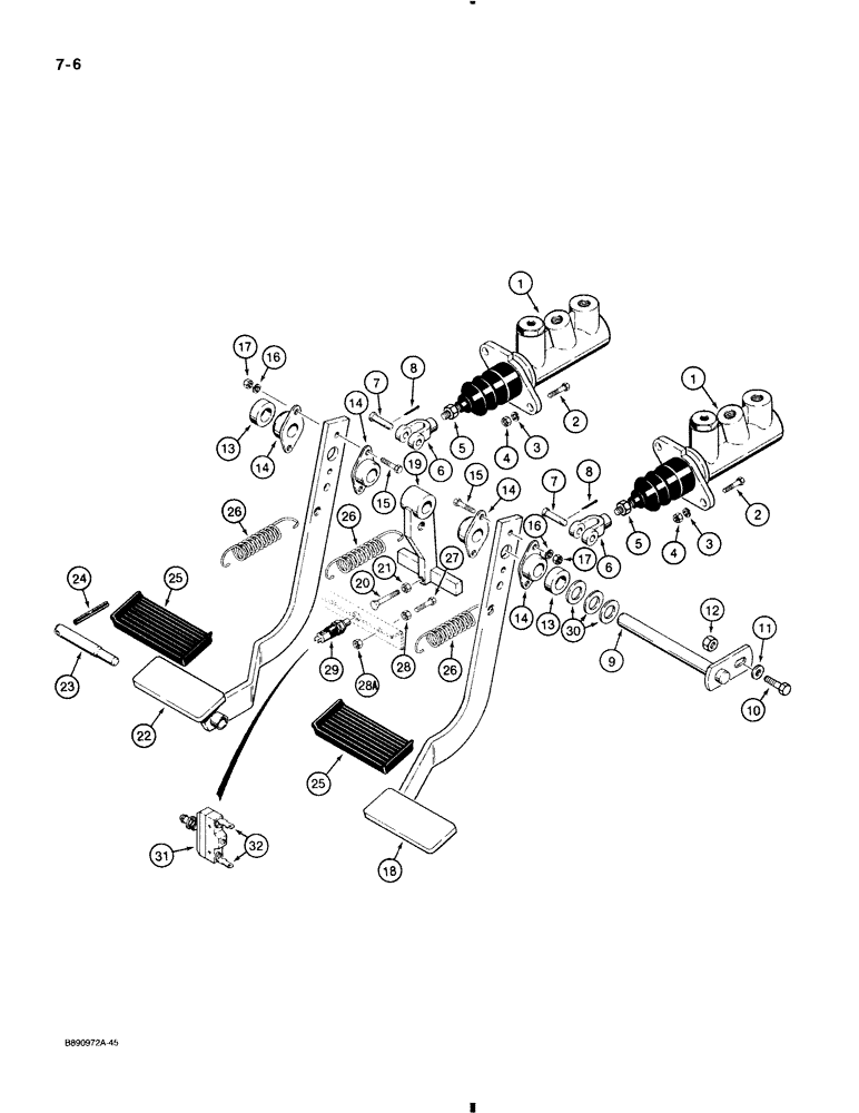 Схема запчастей Case 580K - (7-006) - BRAKE PEDALS AND BRAKE MASTER CYLINDER MOUNTING (07) - BRAKES