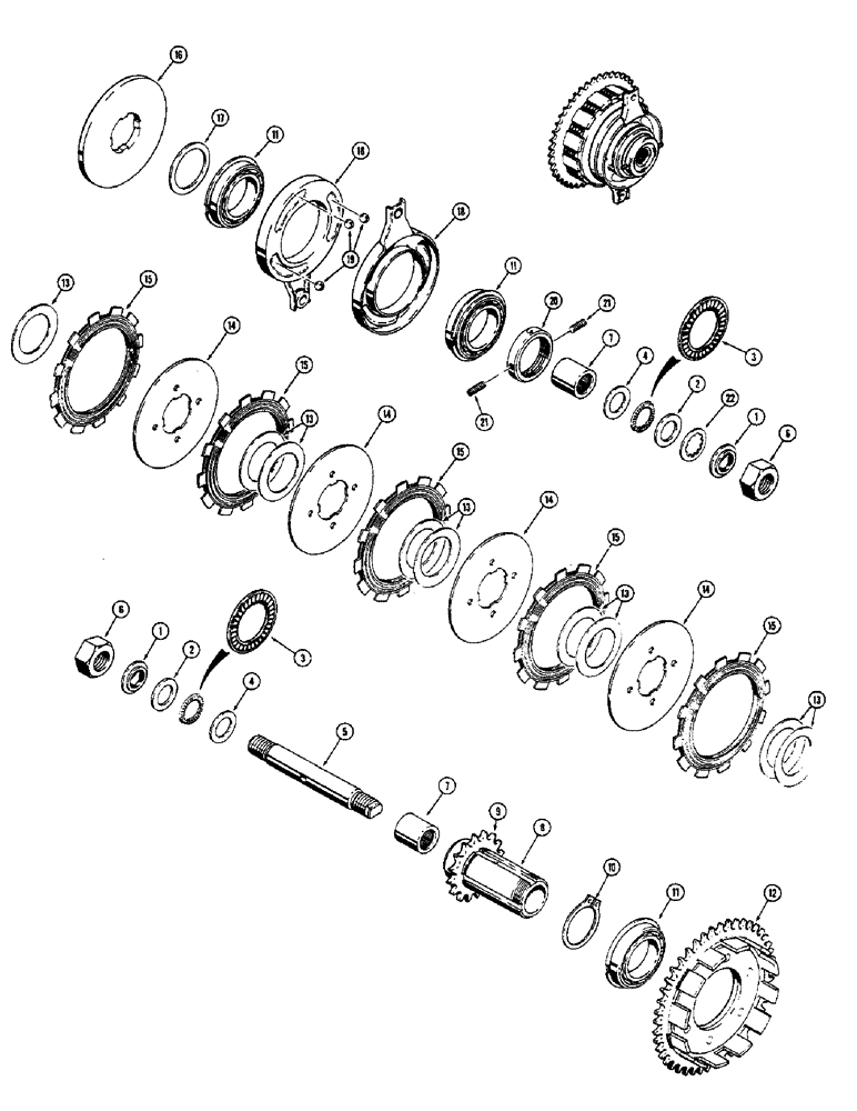 Схема запчастей Case 1500-SERIES - (053A) - FIVE DISC CLUTCH AND SHAFT ASSEMBLY, SERVICE REPLACEMENT FORMSPRAG CLUTCH (18) - CLUTCH