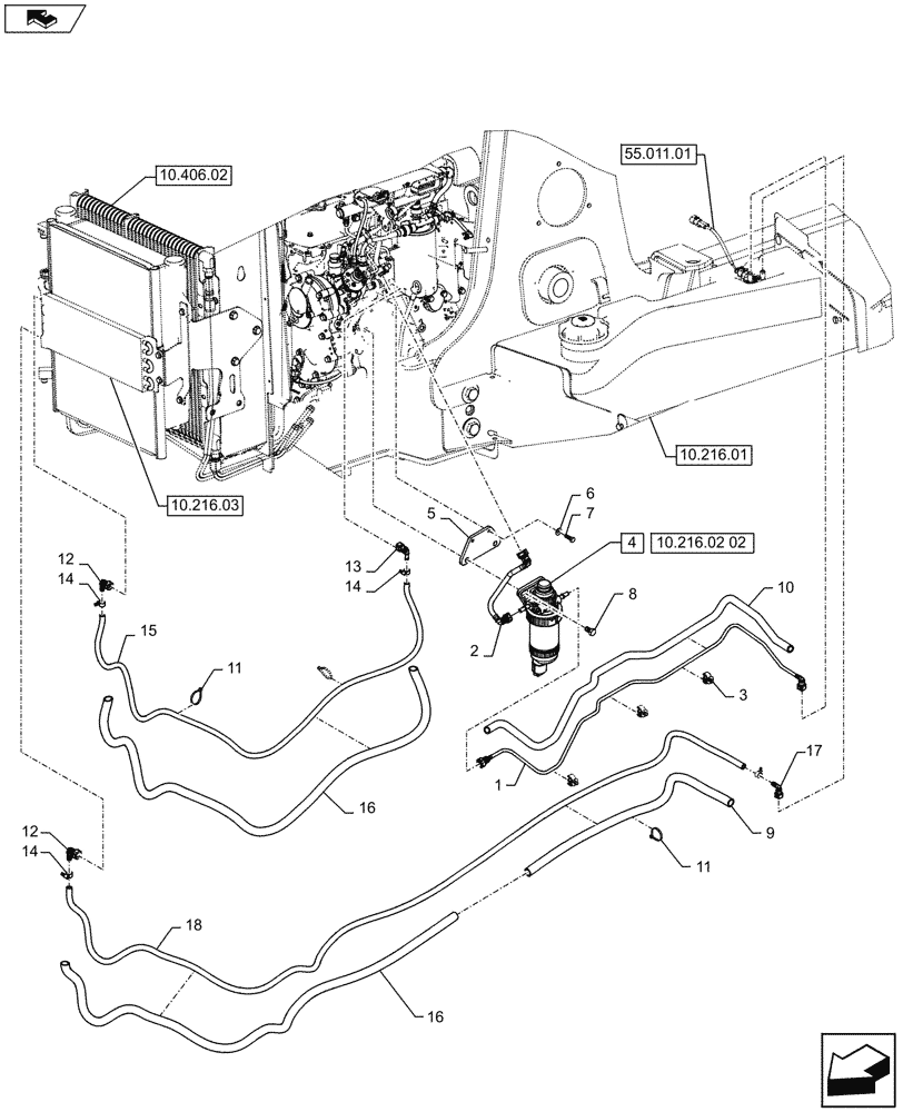 Схема запчастей Case 590SN - (10.216.02[01A]) - FUEL LINES, RESERVOIR - D7476 (10) - ENGINE