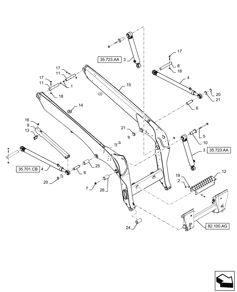 Схема запчастей Case SR175 - (82.100.AF) - LOADER ARM (82) - FRONT LOADER & BUCKET