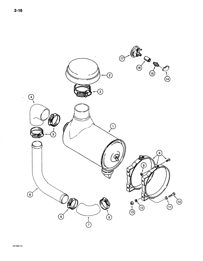 Схема запчастей Case 780C - (2-16) - AIR CLEANER AND AIR INTAKE PARTS (02) - ENGINE