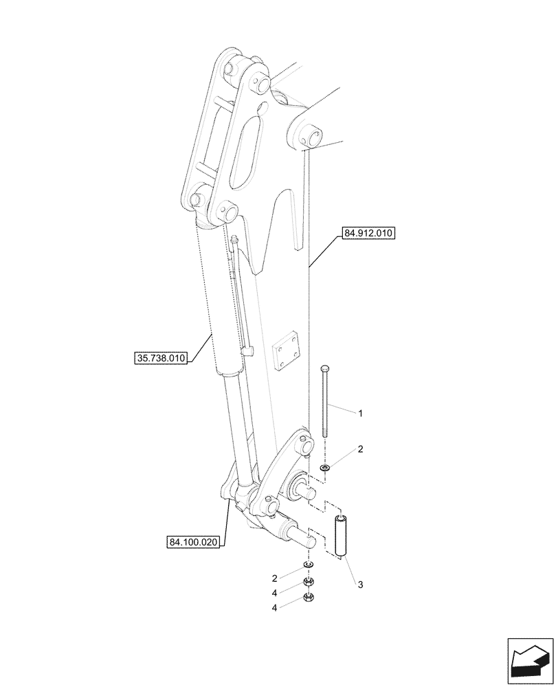 Схема запчастей Case CX17C - (84.120.010) - LINK CONROD, TRANSPORT LOCK (84) - BOOMS, DIPPERS & BUCKETS