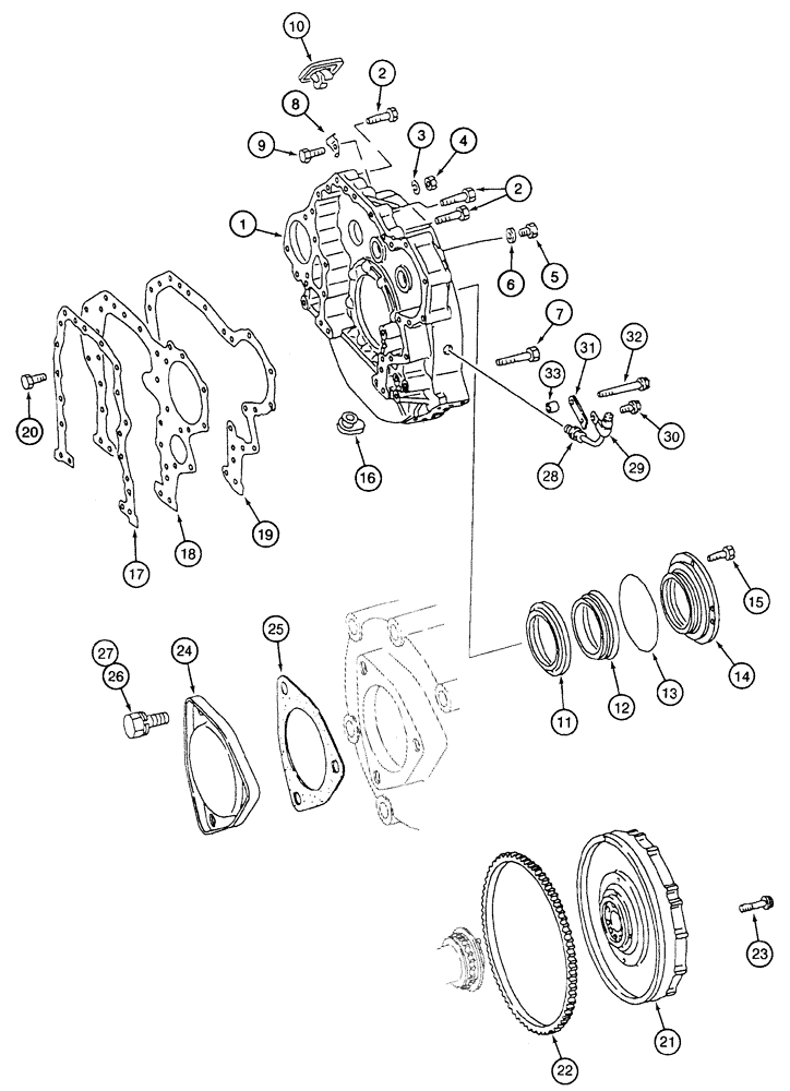 Схема запчастей Case 9050B - (2-54) - FLYWHEEL AND HOUSING, 6D22-T ENGINE (02) - ENGINE