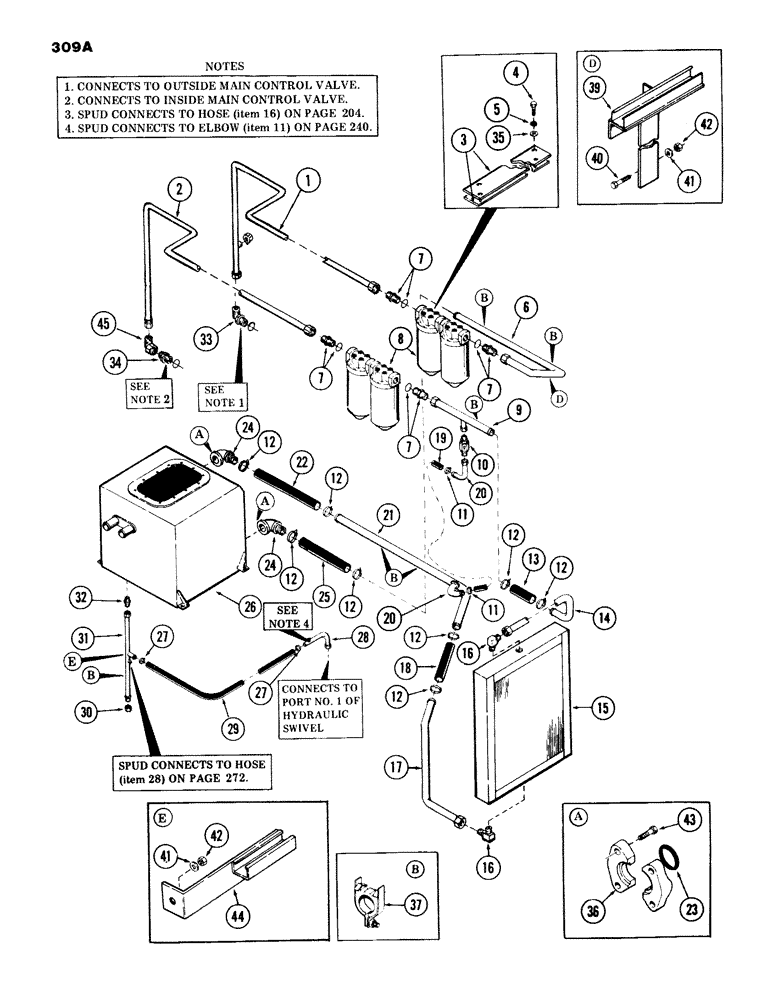 Схема запчастей Case 980B - (309A) - MAIN VALES TO FILTERS TO TANK, AND COOLER TUBING, (USED ON UNITS WITH PIN 6204133 AND AFTER) (07) - HYDRAULIC SYSTEM