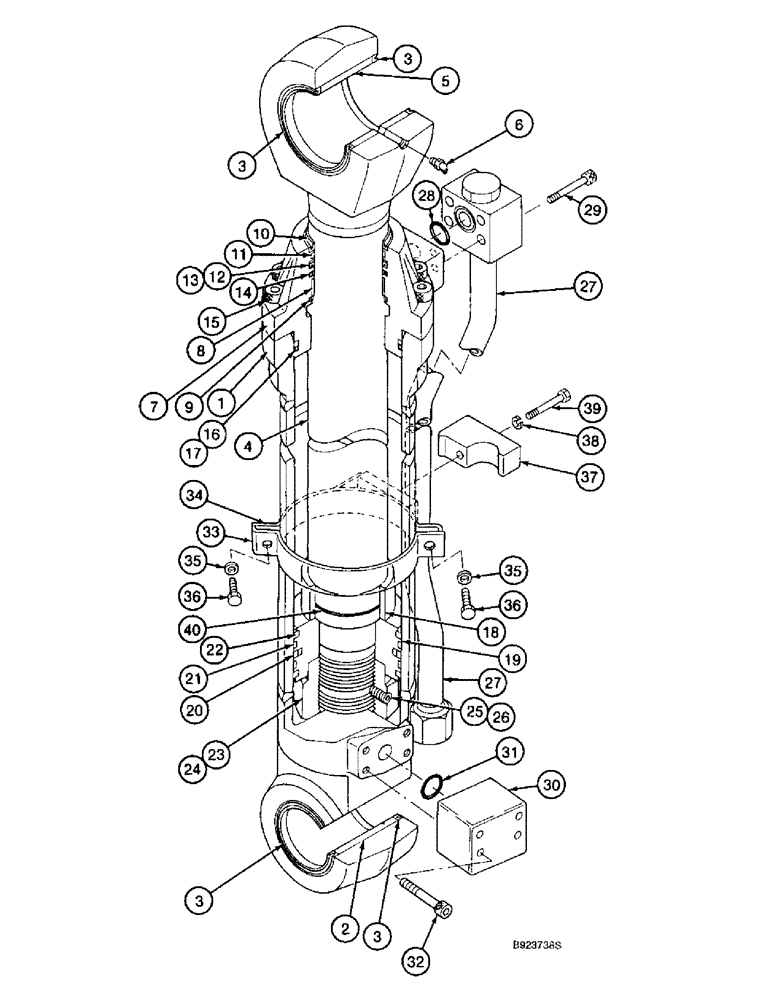 Схема запчастей Case 9040B - (8-176) - ARM CYLINDER, LONG REACH MODELS WITHOUT LOAD HOLD (08) - HYDRAULICS