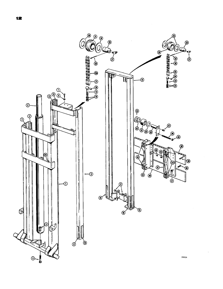 Схема запчастей Case 586 - (12) - MAST AND RELATED PARTS (28 FOOT), 4000 LB. LIFT CAPACITY (83) - TELESCOPIC SINGLE ARM