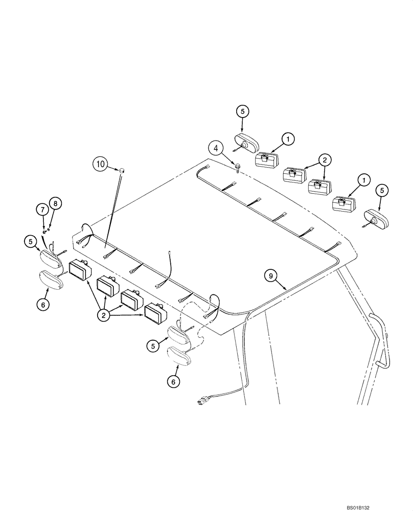 Схема запчастей Case 570MXT - (04-13) - ELECTRICAL - LAMPS, ROPS CANOPY (STANDARD) (04) - ELECTRICAL SYSTEMS