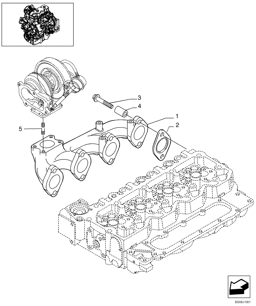 Схема запчастей Case 590SM - (02-21) - EXHAUST MANIFOLD (02) - ENGINE