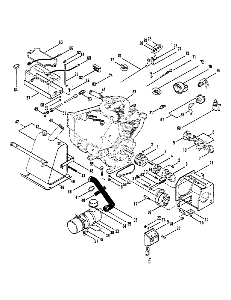 Схема запчастей Case 30 - (14) - ENGINE MOUNTING PARTS, PROPULSION PUMP DRIVE 