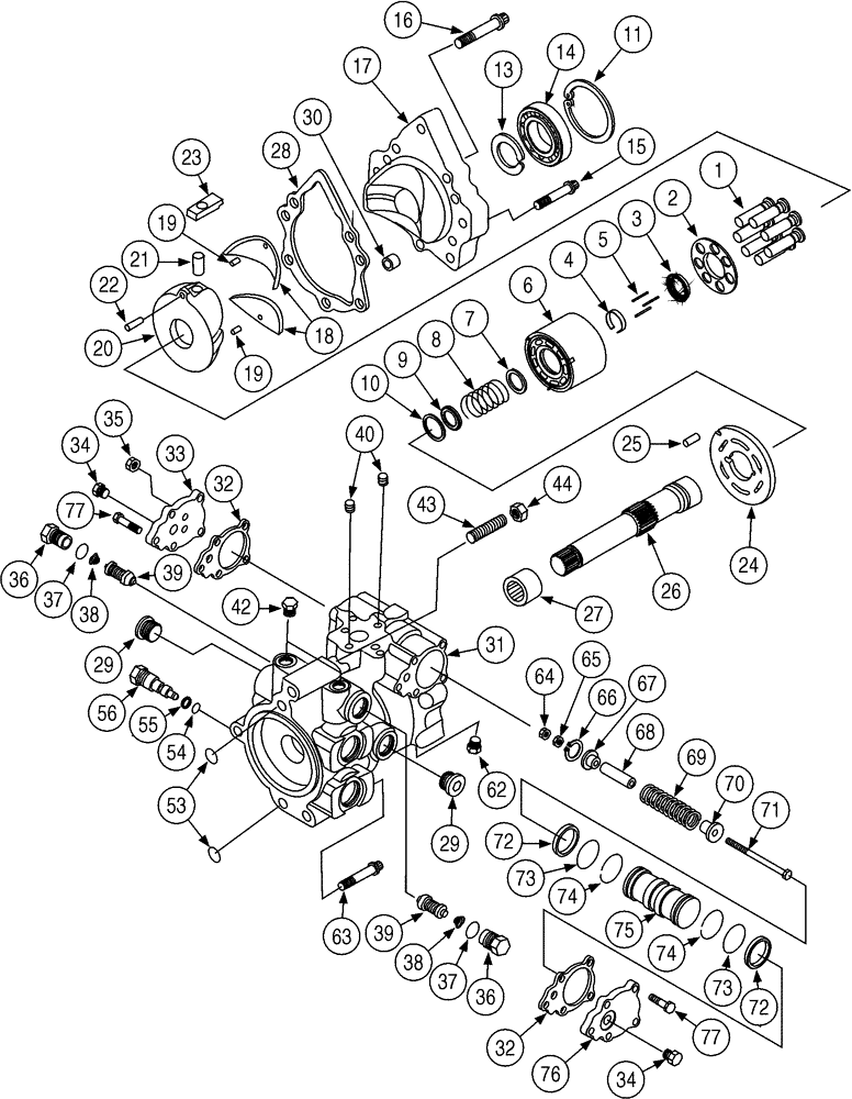 Схема запчастей Case 6010 - (06-05) - PUMP, TANDEM PISTON - HYDROSTATIC, REAR PUMP (29) - HYDROSTATIC DRIVE