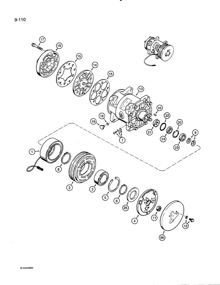 Схема запчастей Case 821 - (9-110) - AIR CONDITIONING COMPRESSOR ASSEMBLY (09) - CHASSIS/ATTACHMENTS