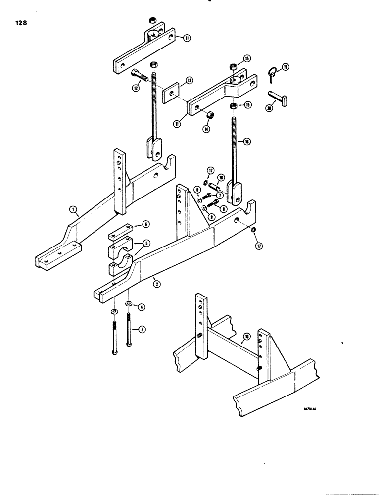 Схема запчастей Case 26C - (128) - BACKHOE MOUNTING PARTS FOR 450 CRAWERS 