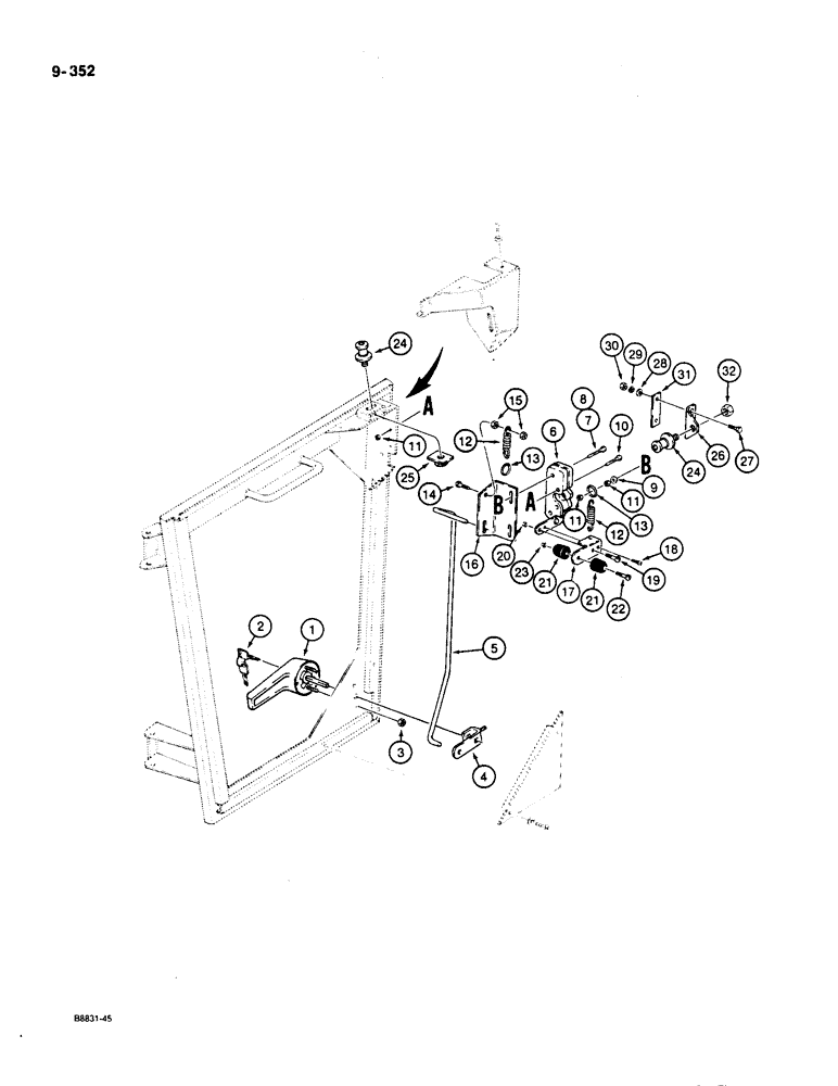 Схема запчастей Case W36 - (9-352) - CAB DOOR LATCHES (09) - CHASSIS/ATTACHMENTS