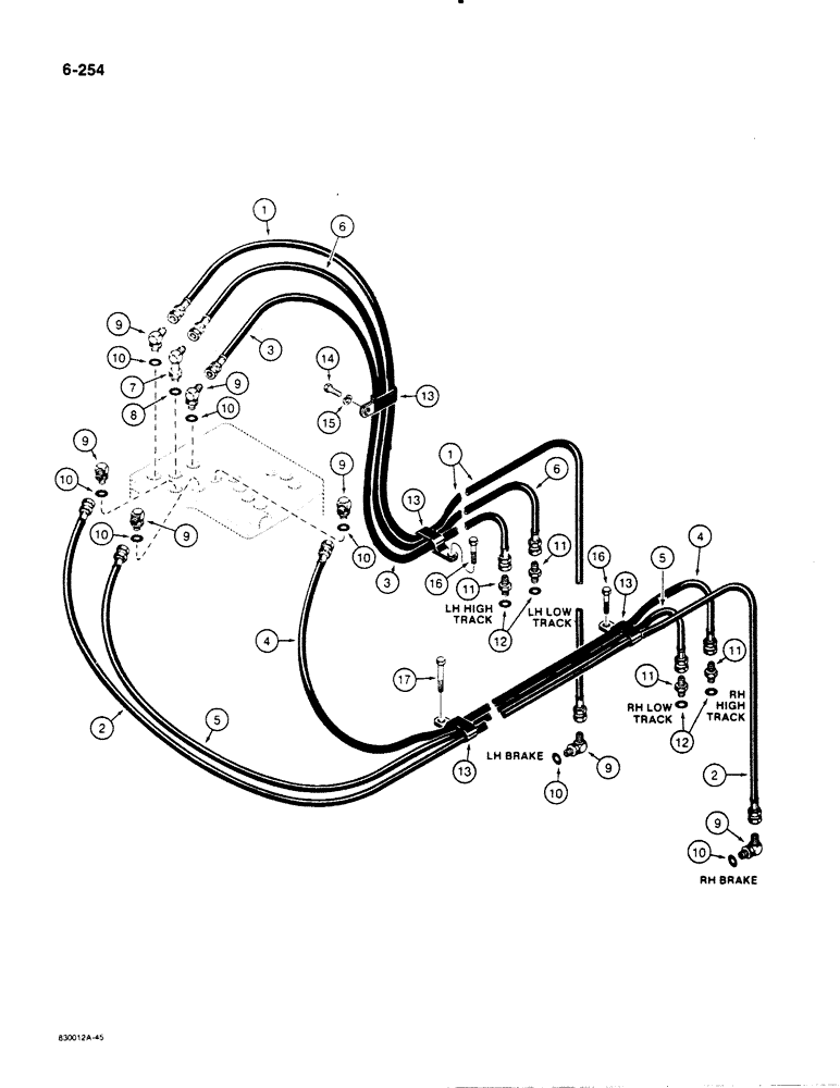 Схема запчастей Case 1455B - (6-254) - TRANSMISSION HYDRAULIC CIRCUITS, CONTROL VALVE TO FRONT OF TRANS (06) - POWER TRAIN