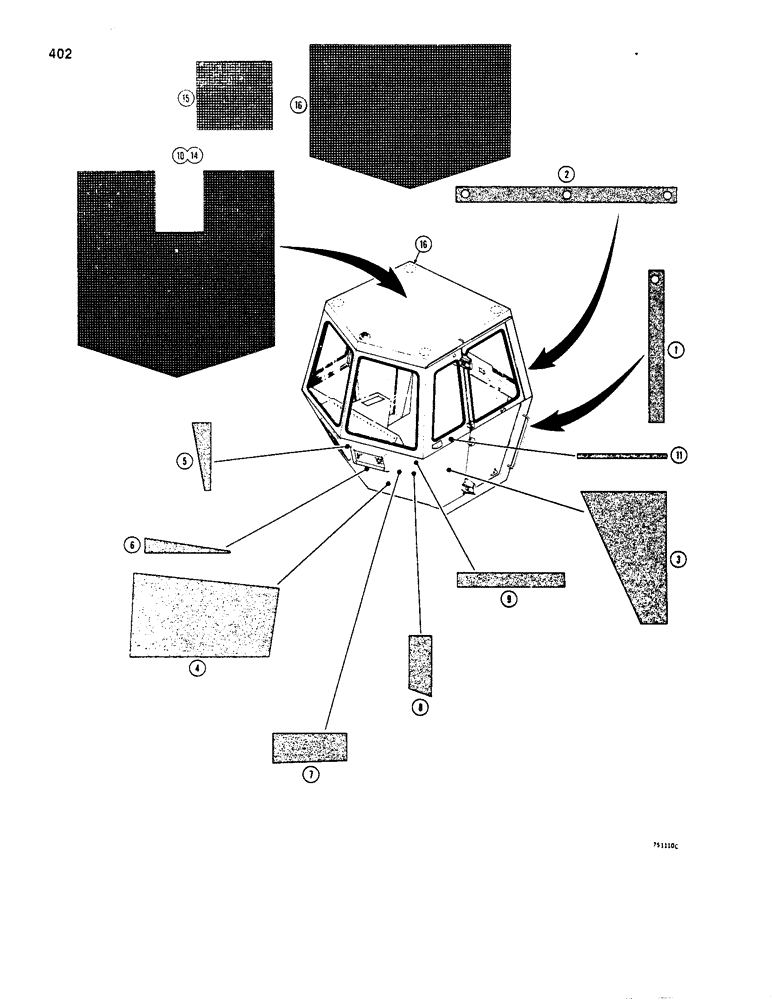 Схема запчастей Case W20B - (402) - NOISE REDUCTION PADS, USED BEFORE CAB SN 27750 (09) - CHASSIS/ATTACHMENTS