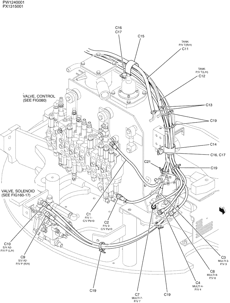 Схема запчастей Case CX36B - (01-031[02]) - CONTROL LINES, REMOTE (35) - HYDRAULIC SYSTEMS