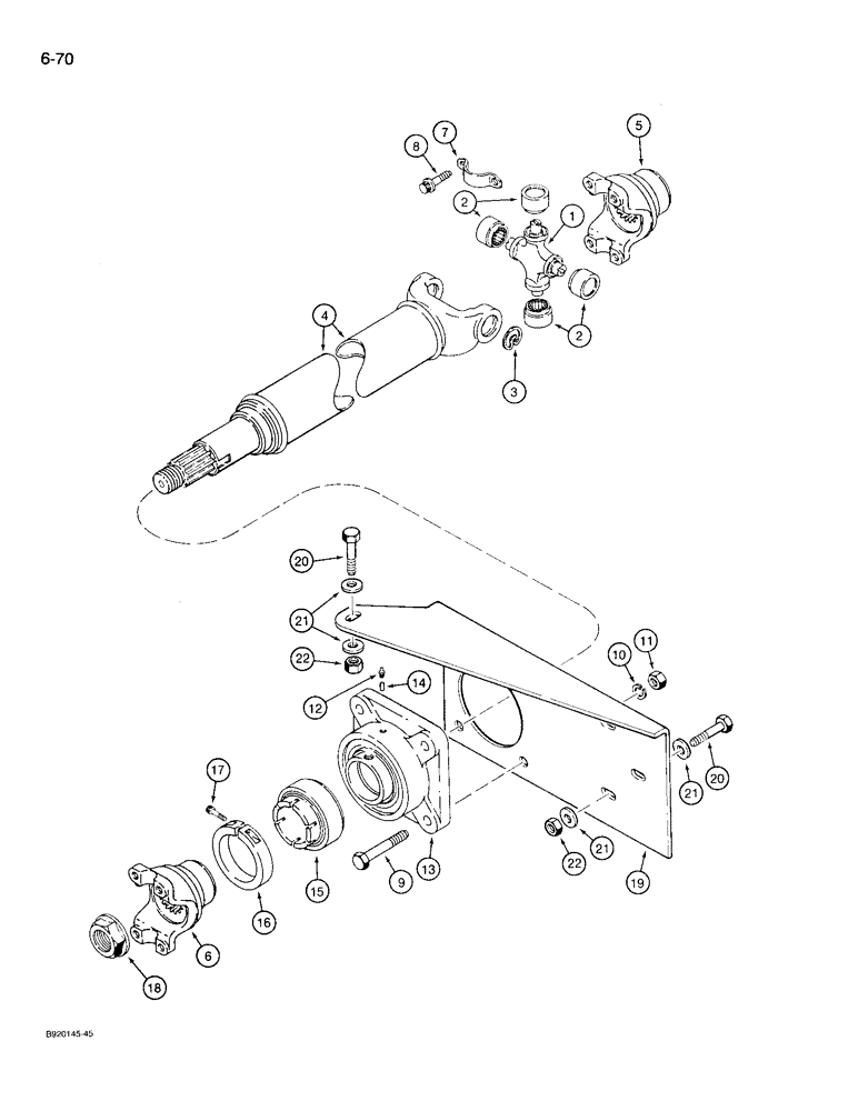 Схема запчастей Case 721 - (6-70) - FRONT DRIVE SHAFT AND SUPPORT BEARING, FRONT DRIVE SHAFT (06) - POWER TRAIN