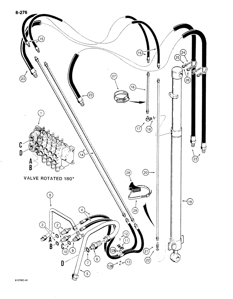 Схема запчастей Case 780C - (8-276) - BACKHOE EXTENDABLE DIPPER HYDRAULIC CIRCUIT (08) - HYDRAULICS