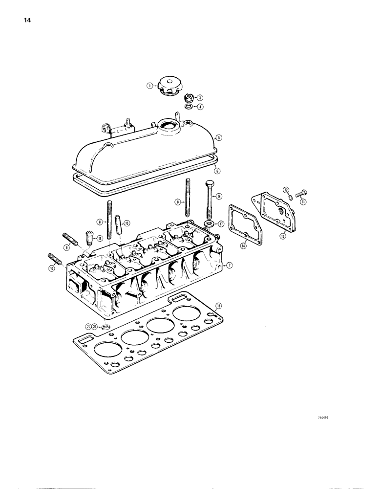 Схема запчастей Case 1830 - (014) - BEFORE ENGINE SN 2707, CYLINDER HEAD AND COVER (10) - ENGINE