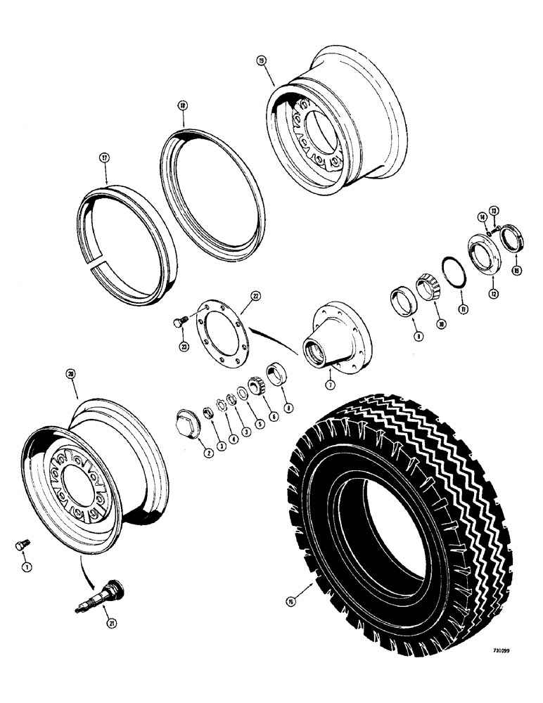 Схема запчастей Case 680CK - (128) - FRONT STEERING WHEELS, RIM, HUB AND BEARINGS, USED ON MODELS (44) - WHEELS