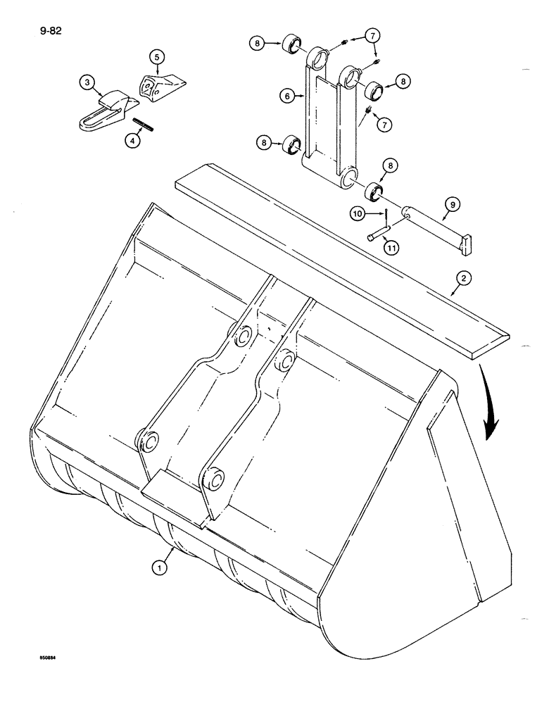 Схема запчастей Case 1086B - (9-082) - FRONT LOADER BUCKET (09) - CHASSIS