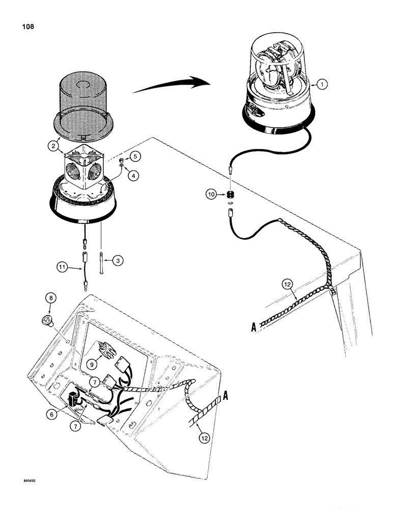 Схема запчастей Case 680H - (108) - ROTATING BEACON - CAB AND CANOPY (04) - ELECTRICAL SYSTEMS