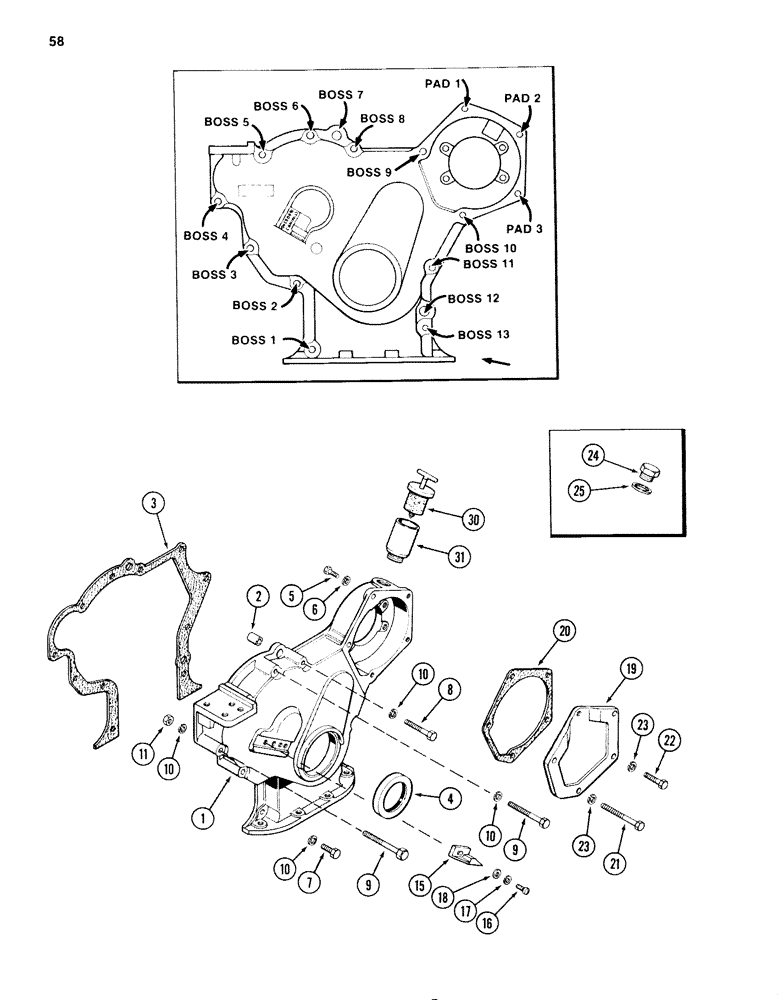 Схема запчастей Case 1280B - (058) - TIMING GEAR COVER, 504BDT DIESEL ENGINE (02) - ENGINE