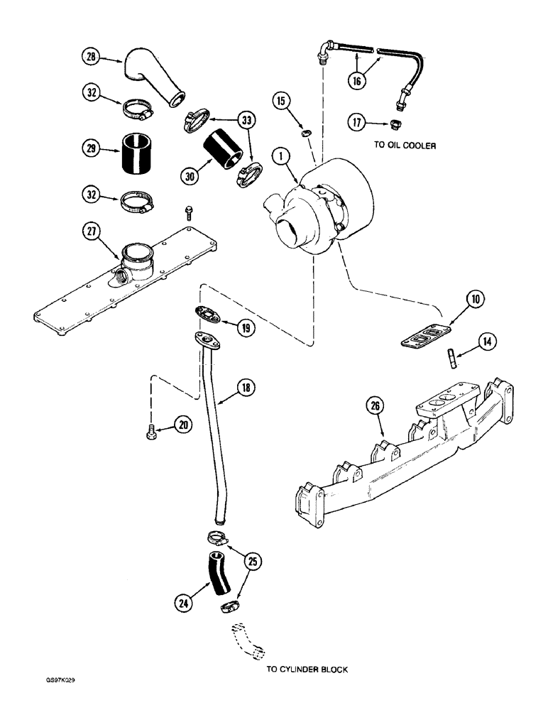 Схема запчастей Case 888 - (2-32) - TURBOCHARGER SYSTEM, 6T-590 DIESEL ENGINE (02) - ENGINE