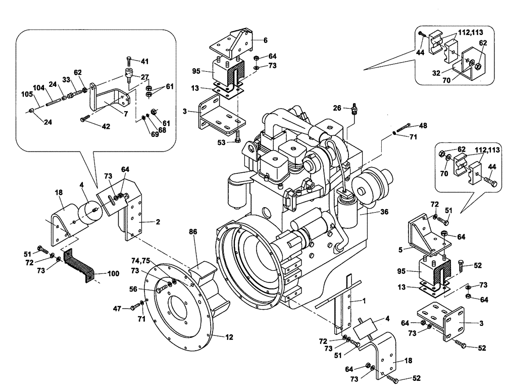 Схема запчастей Case SV210 - (02-001-00[02]) - ENGINE - ENGINE MOUNTING (02) - ENGINE