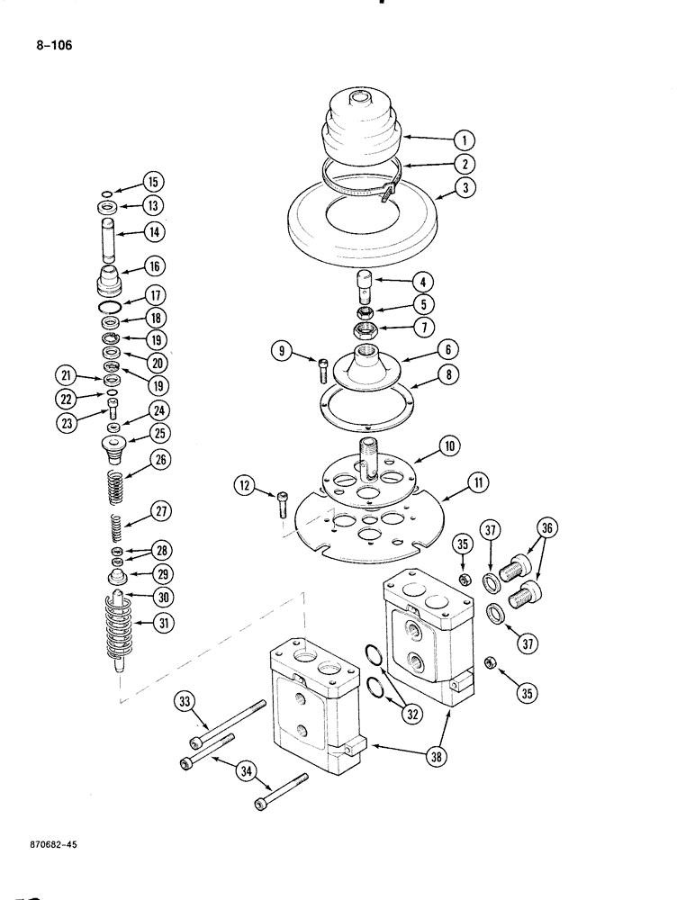 Схема запчастей Case 888 - (8-106) - HAND CONTROL VALVE - MONSUN-TISON, P.I.N. FROM 74163 TO 74418, 15201 TO 15264 (08) - HYDRAULICS