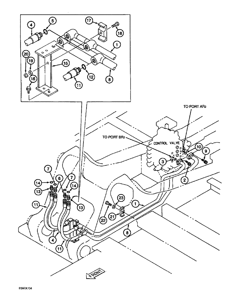 Схема запчастей Case 9030B - (8-064) - BOOM CYLINDER LINES (08) - HYDRAULICS