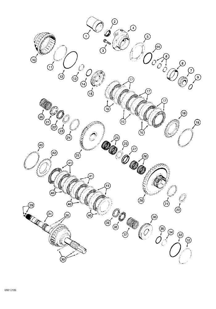 Схема запчастей Case 550G - (6-12) - TRANSMISSION ASSEMBLY, MAIN SHAFT AND FORWARD-REVERSE CLUTCHES (03) - TRANSMISSION