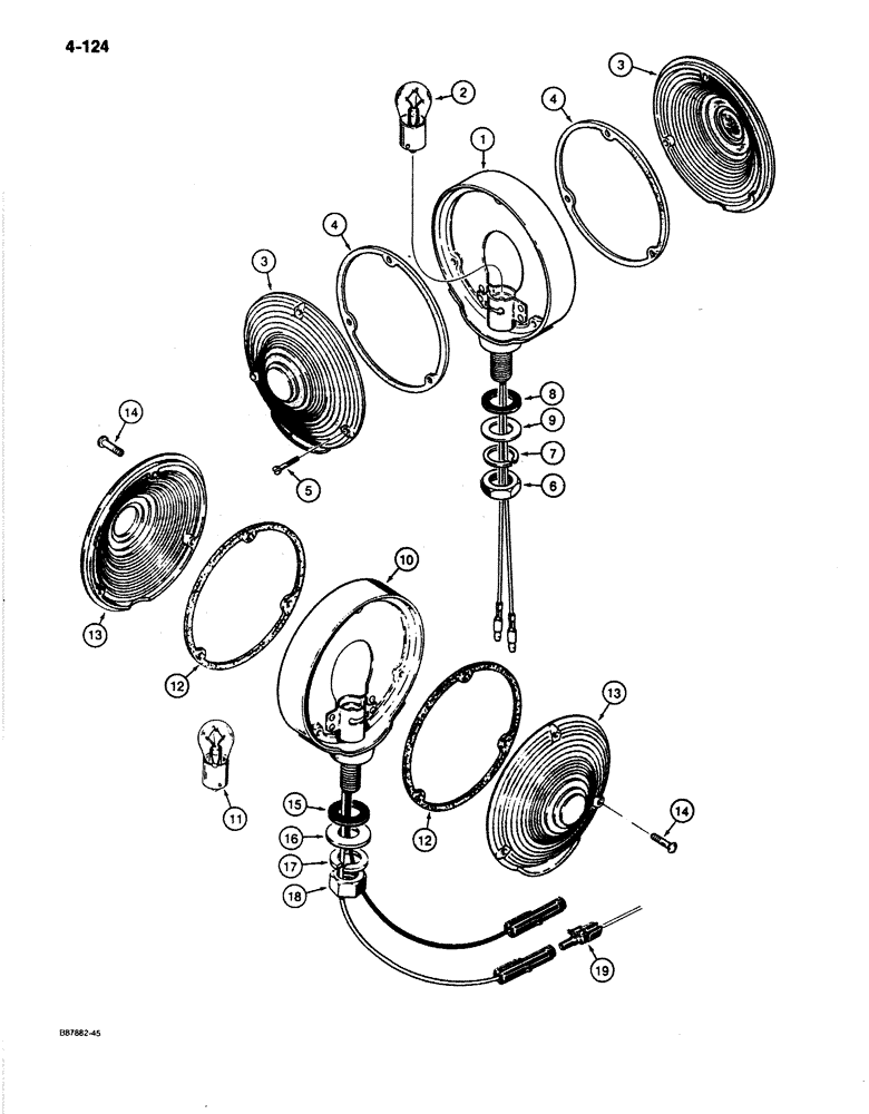 Схема запчастей Case 780C - (4-124) - TRACTOR LAMPS, TURN SIGNAL AND FLASHER, USED ON MODELS WITH 24 VOLT ELECTRICAL CIRCUIT (04) - ELECTRICAL SYSTEMS