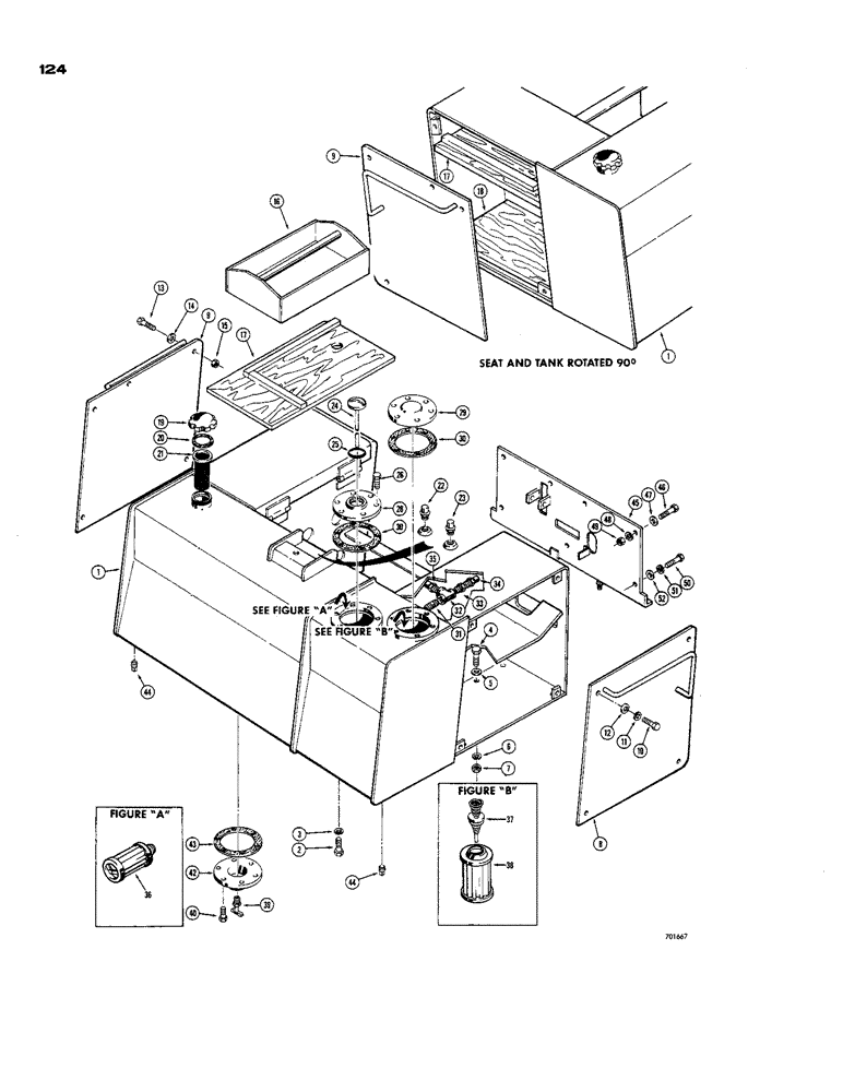 Схема запчастей Case 850 - (124) - FUEL AND HYDRAULIC TANK ASSEMBLY (07) - HYDRAULIC SYSTEM