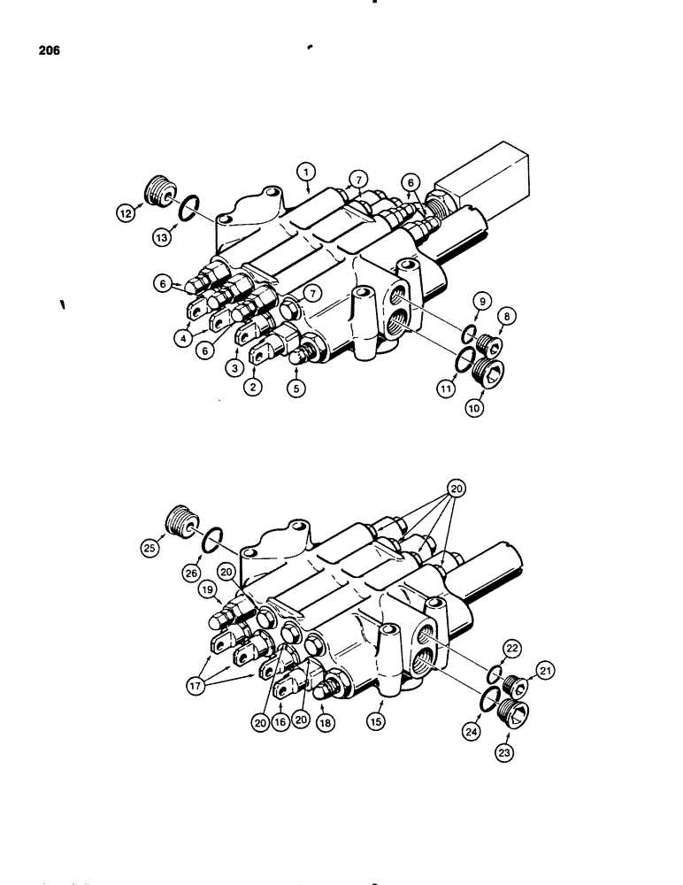 Схема запчастей Case 455B - (206) - R43253 AND R46419 LOADER CONTROL VALVES, FOUR SPOOL, WITH MAGNETIC DETENT (07) - HYDRAULIC SYSTEM