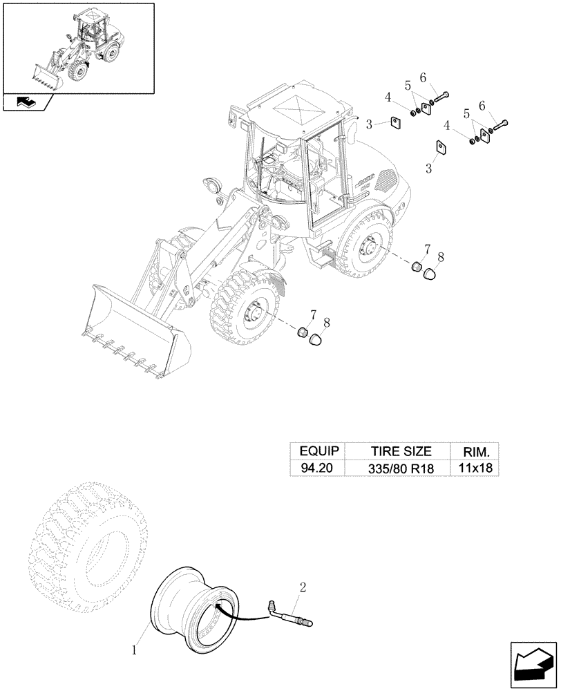 Схема запчастей Case 221E - (94.00[01]) - WHEELS (11) - WHEELS