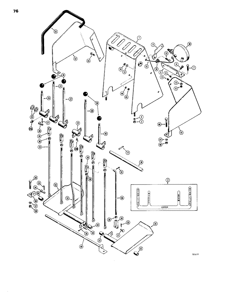 Схема запчастей Case 26S - (076) - INDIVIDUAL LEVER BACKHOE CONTROL, FOOT SWING, FOR 480 AND 480 B TRACTORS, OR 310G AND 350 CRAWLERS 