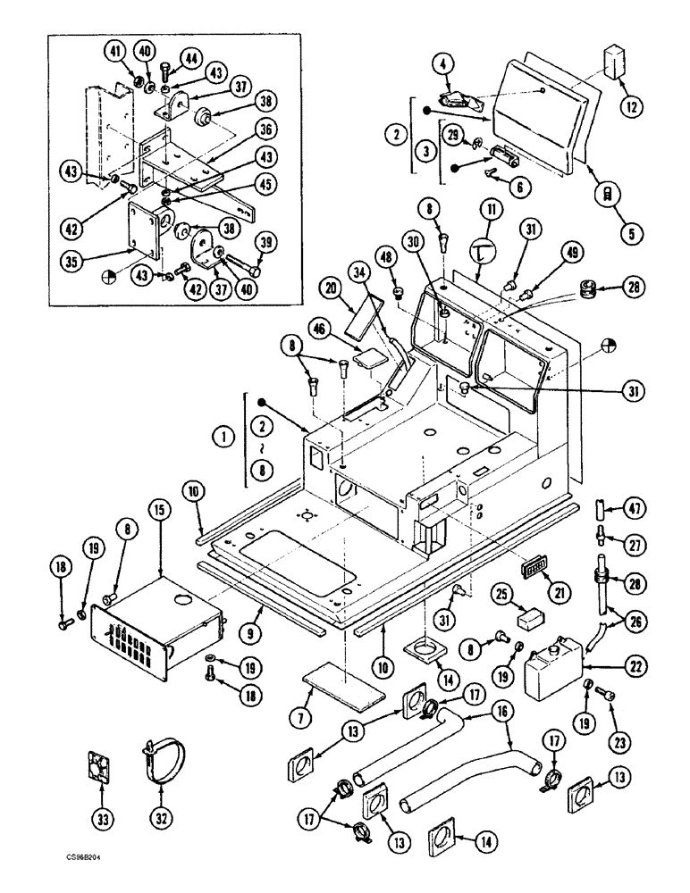 Схема запчастей Case 688BCK - (9D-10) - OPERATORS COMPARTMENT, 688B CK (120535, 120548, 120566-) (05.1) - UPPERSTRUCTURE CHASSIS/ATTACHMENTS