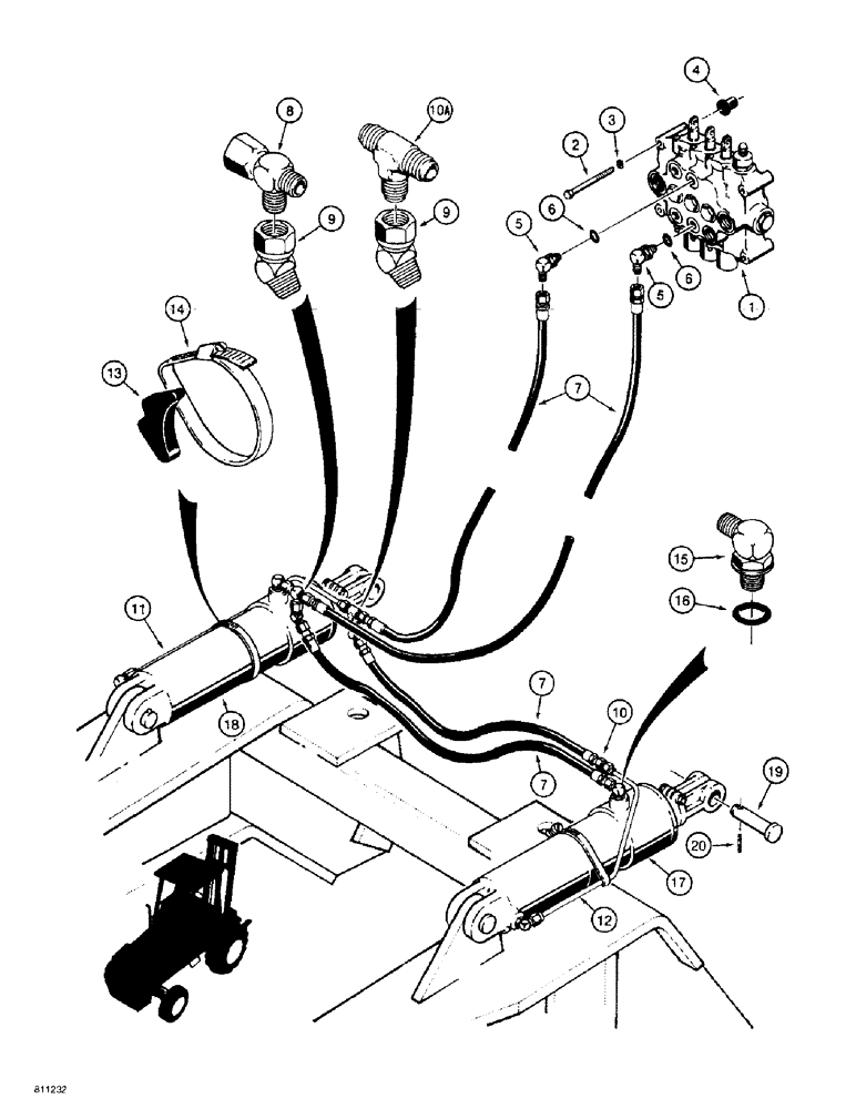 Схема запчастей Case 586E - (8-18) - MAST TILT CYLINDER HYDRAULIC CIRCUIT, MODELS WITH SINGLE OR DUAL LIFT CYLINDERS (08) - HYDRAULICS