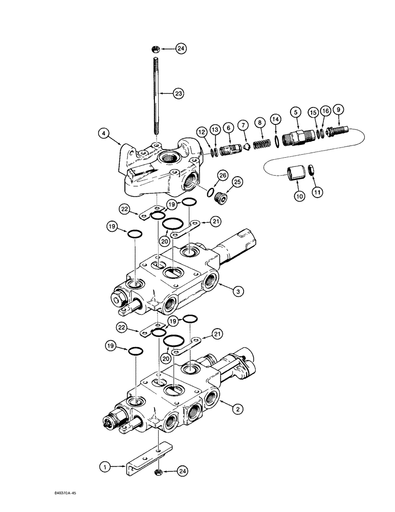 Схема запчастей Case 480F - (8-070) - LOADER CONTROL VALVE - TWO SPOOL (08) - HYDRAULICS