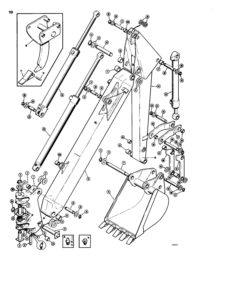 Схема запчастей Case 26B - (010) - TOWER, BOOM, DIPPER ARM AND BUCKET 