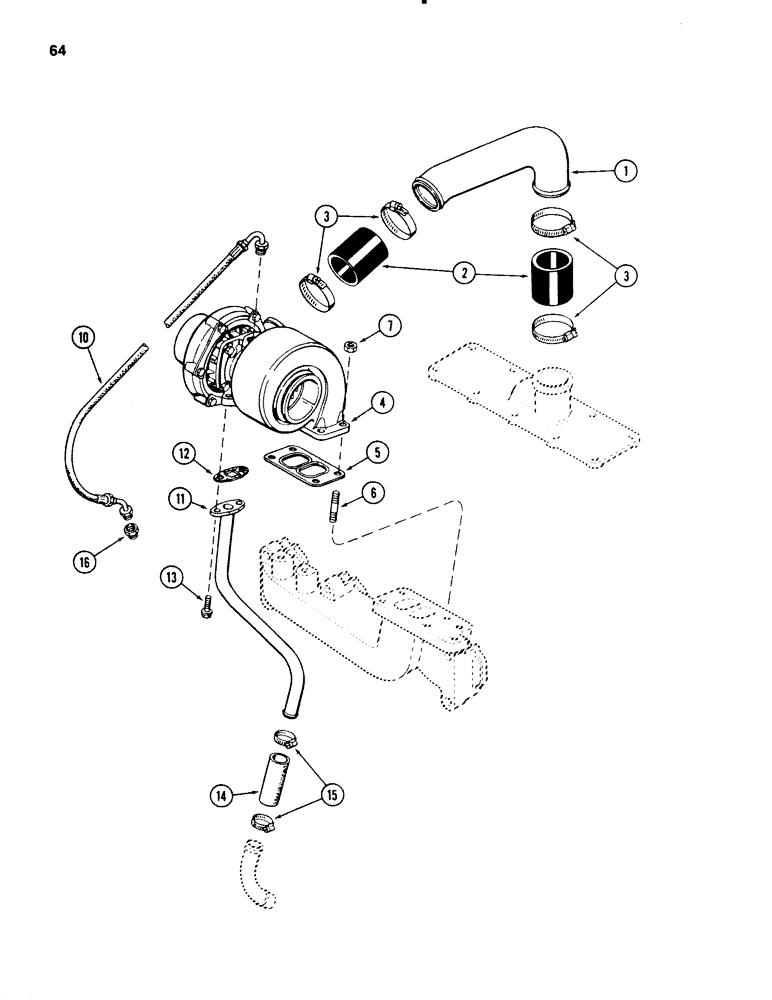 Схема запчастей Case 580SE - (064) - TURBOCHARGER SYSTEM, 4T-390 DIESEL ENGINE (02) - ENGINE