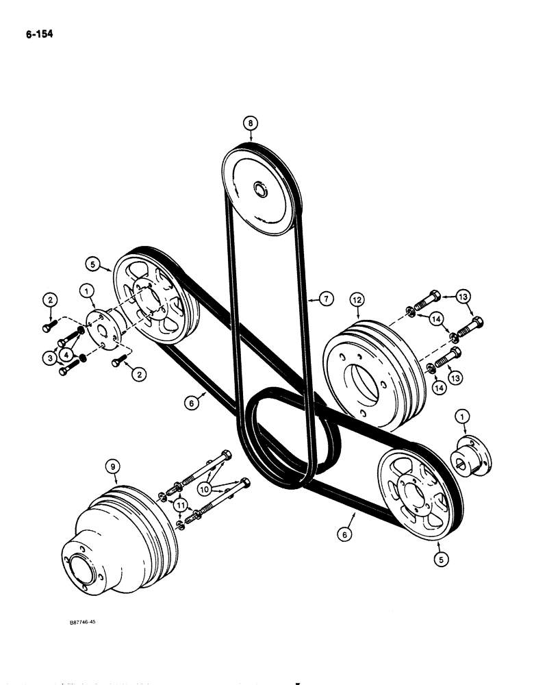Схема запчастей Case 1818 - (6-154) - SHEAVES AND DRIVE BELTS (06) - POWER TRAIN