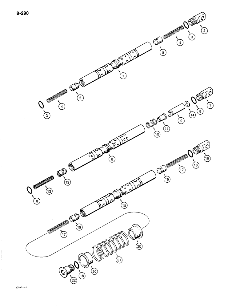 Схема запчастей Case 780C - (8-290) - HYDRECO LOADER CONTROL VALVE, VALVE SPOOLS (08) - HYDRAULICS