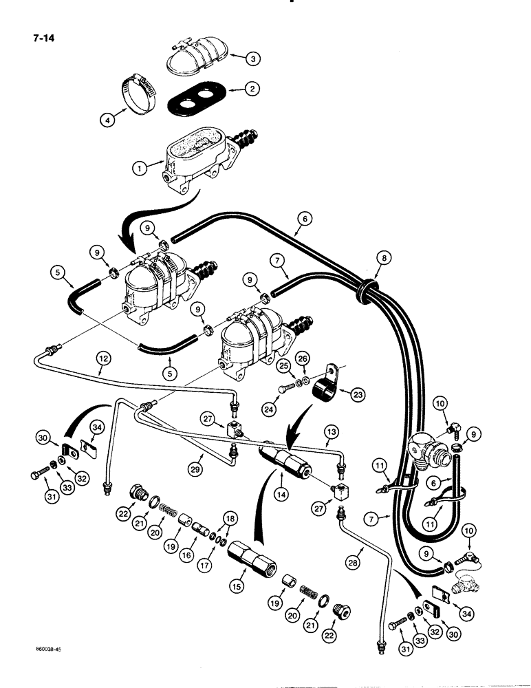 Схема запчастей Case 480E - (7-14) - BRAKE MASTER CYLINDER HYDRAULIC CIRCUIT, BRAKE MASTER CYLINDER TO HYDRAULIC OIL FILTER (07) - BRAKES