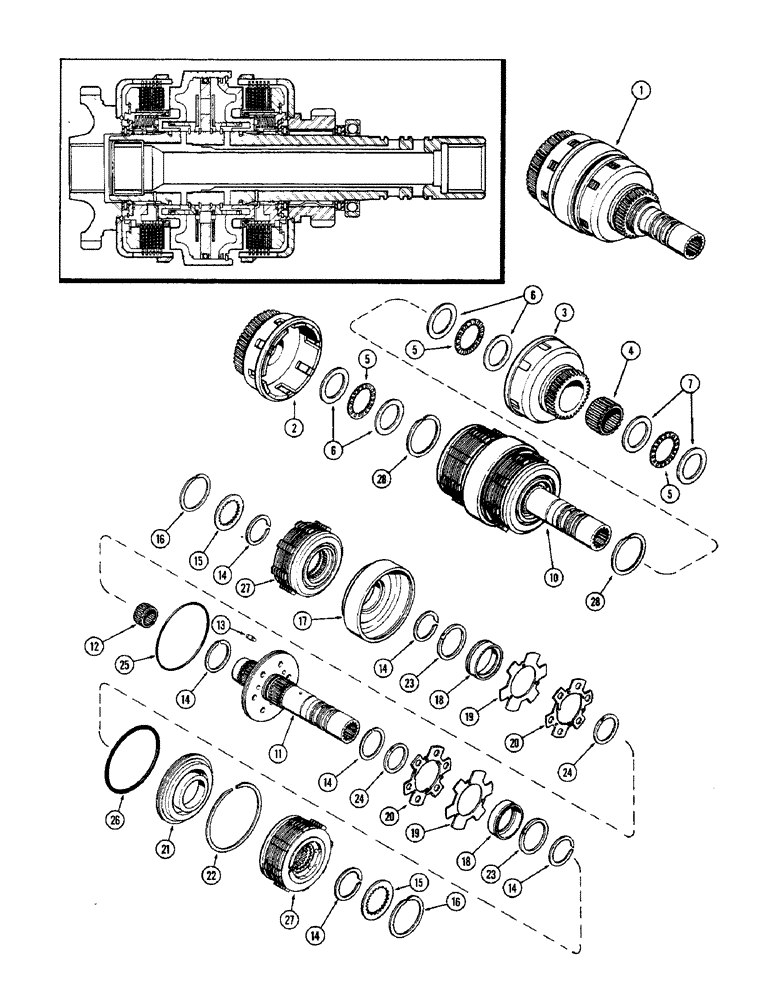 Схема запчастей Case 580B - (174) - A38133 CLUTCH, POWER SHUTTLE, ROCKFORD, HOLLOW SHAFT - USED W/PTO (06) - POWER TRAIN