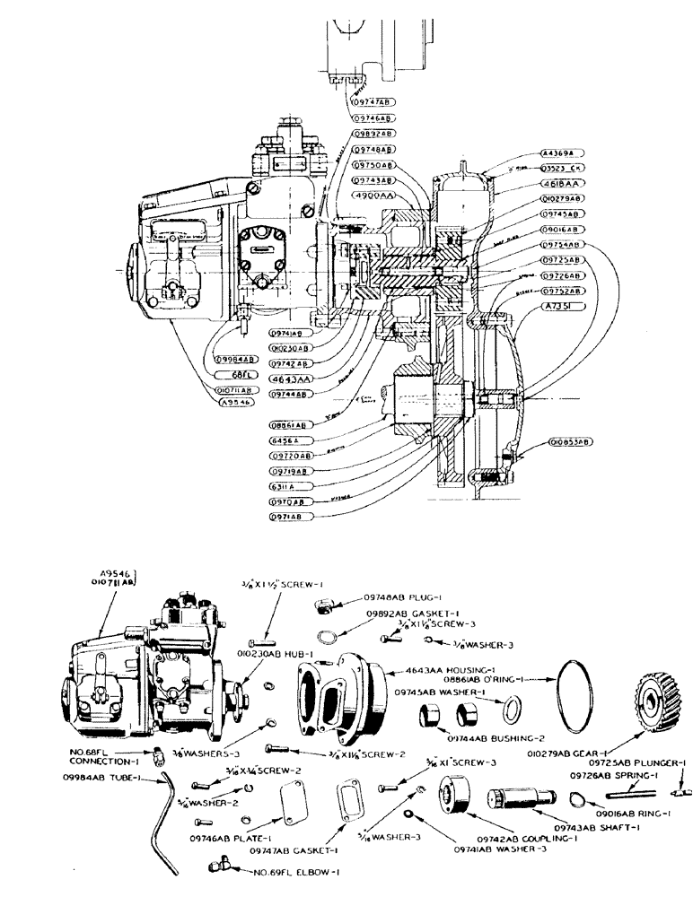 Схема запчастей Case 420 - (048) - POWRCEL DIESEL ENGINE, SINGLE PLUNGER FUEL PUMP AND DRIVE ASSEMBLY (10) - ENGINE