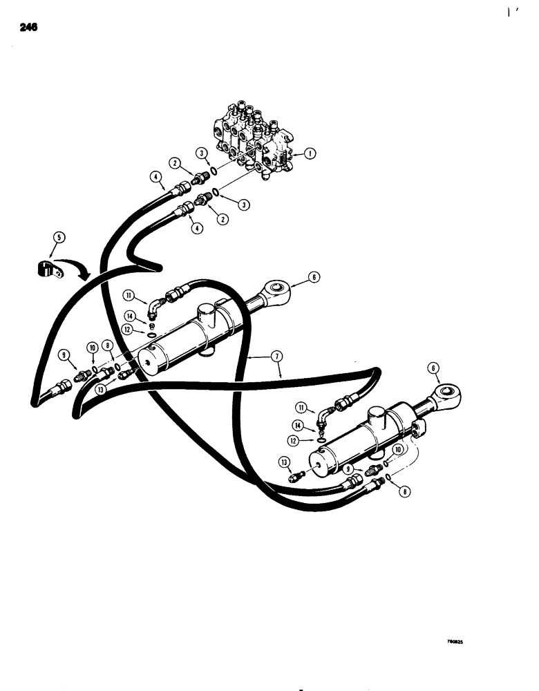 Схема запчастей Case 680G - (246) - BACKHOE SWING CYLINDER HYDRAULIC CIRCUIT (08) - HYDRAULICS