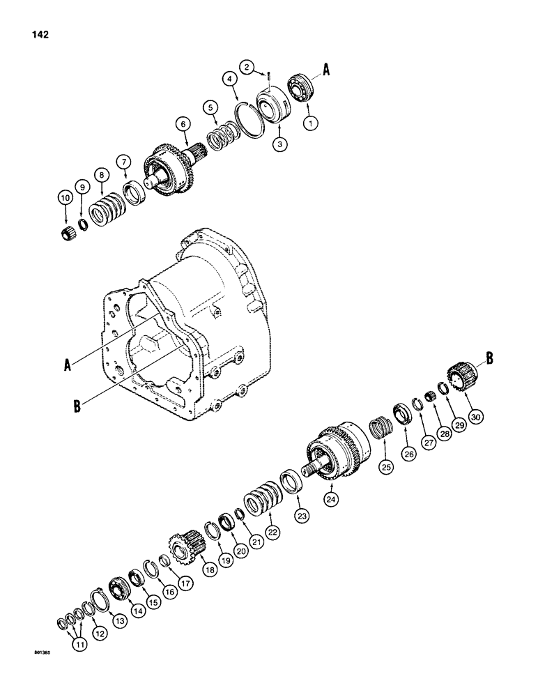 Схема запчастей Case 680H - (142) - TRANSMISSION FORWARD, REVERSE, AND SECOND GEARS (06) - POWER TRAIN